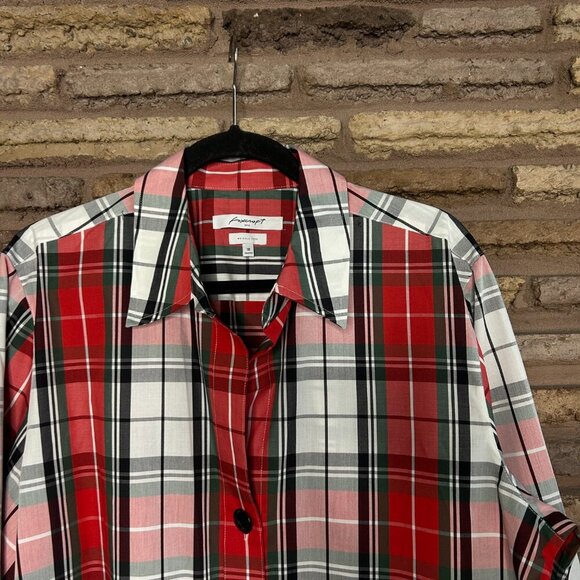 Foxcroft Shaped Fit Red Tartan Plaid Shirt Cuffed Sleeves Size 18 - Picture 7 of 9